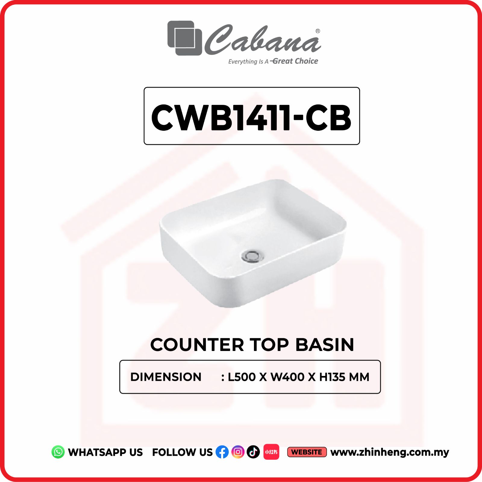 CABANA CWB1411-CB COUNTER TOP BASIN