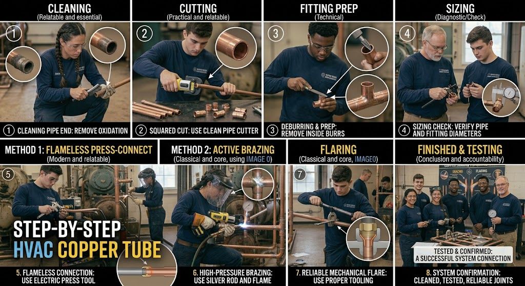 HVAC copper tube joining step by step