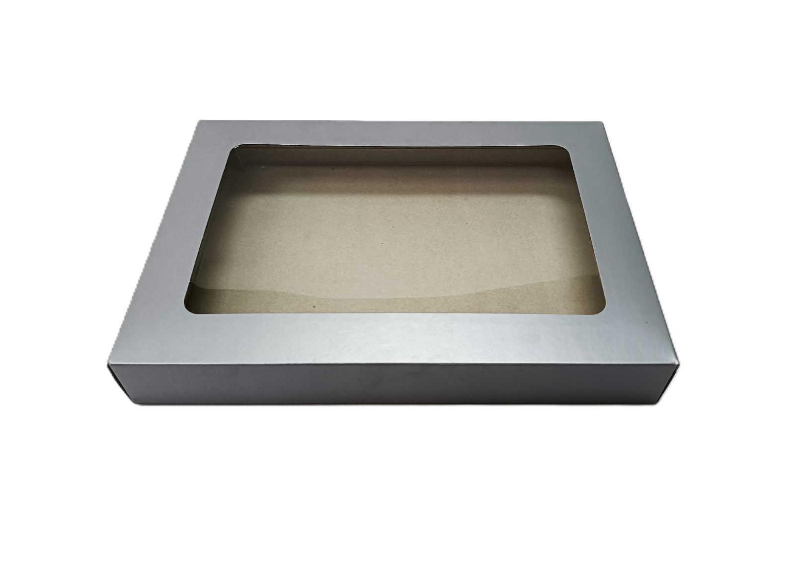 MEDIUM BOX-004 SILVER-Premium Silver Gift Box with Window - Medium Cardboard Presentation Box (33.5 x 24 x 4.4cm) - Ideal for Luxury Apparel, Corporate Gifts & Event Favors