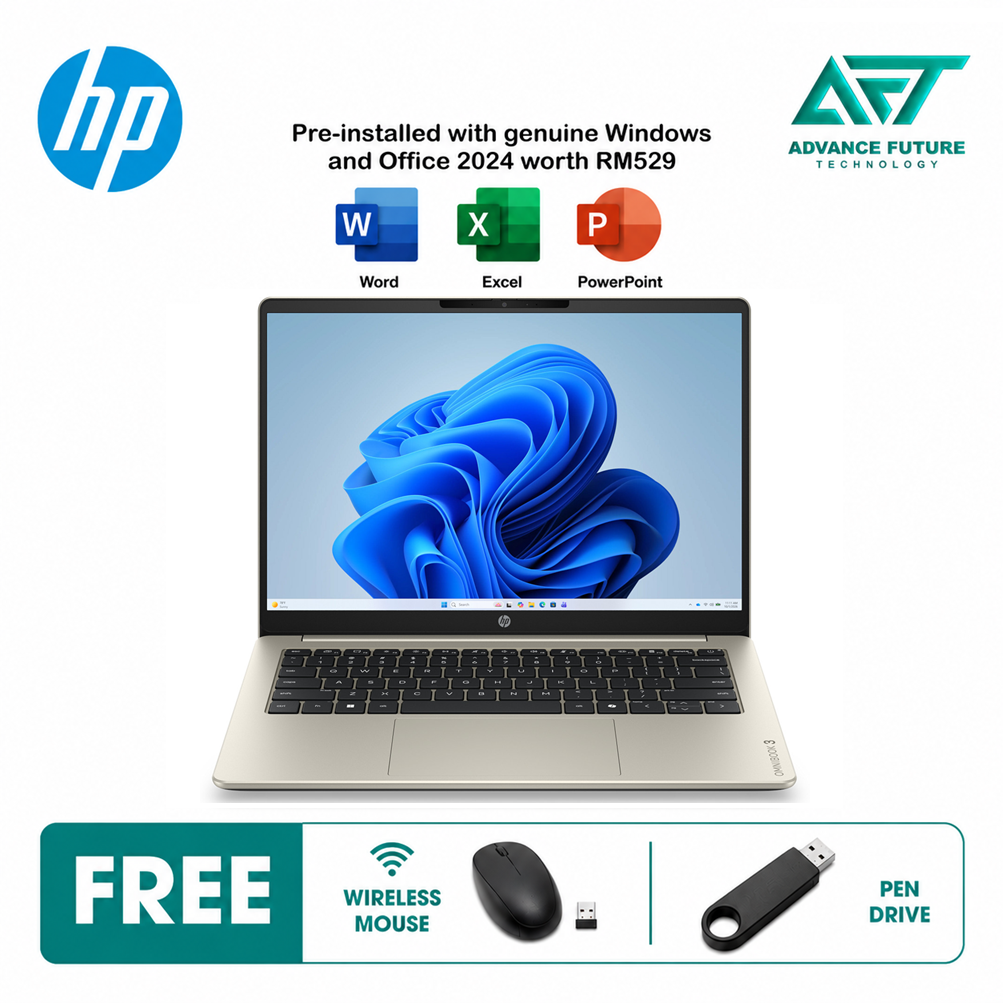 HP OmniBook 3 14-hu0084TU 14'' 2K Laptop Warm Gold ( Intel Core 5 120U, 8GB, 512GB SSD, Intel, W11, H&S 2024&M365 )