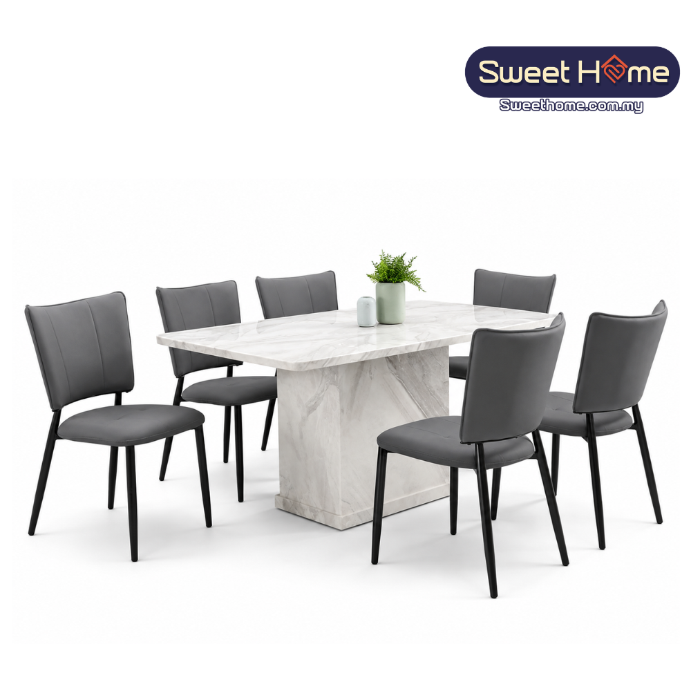 URBAN Marble Dining Table Set with Dining Chairs ( 5.25 ft ) | Dining Furniture Shop
