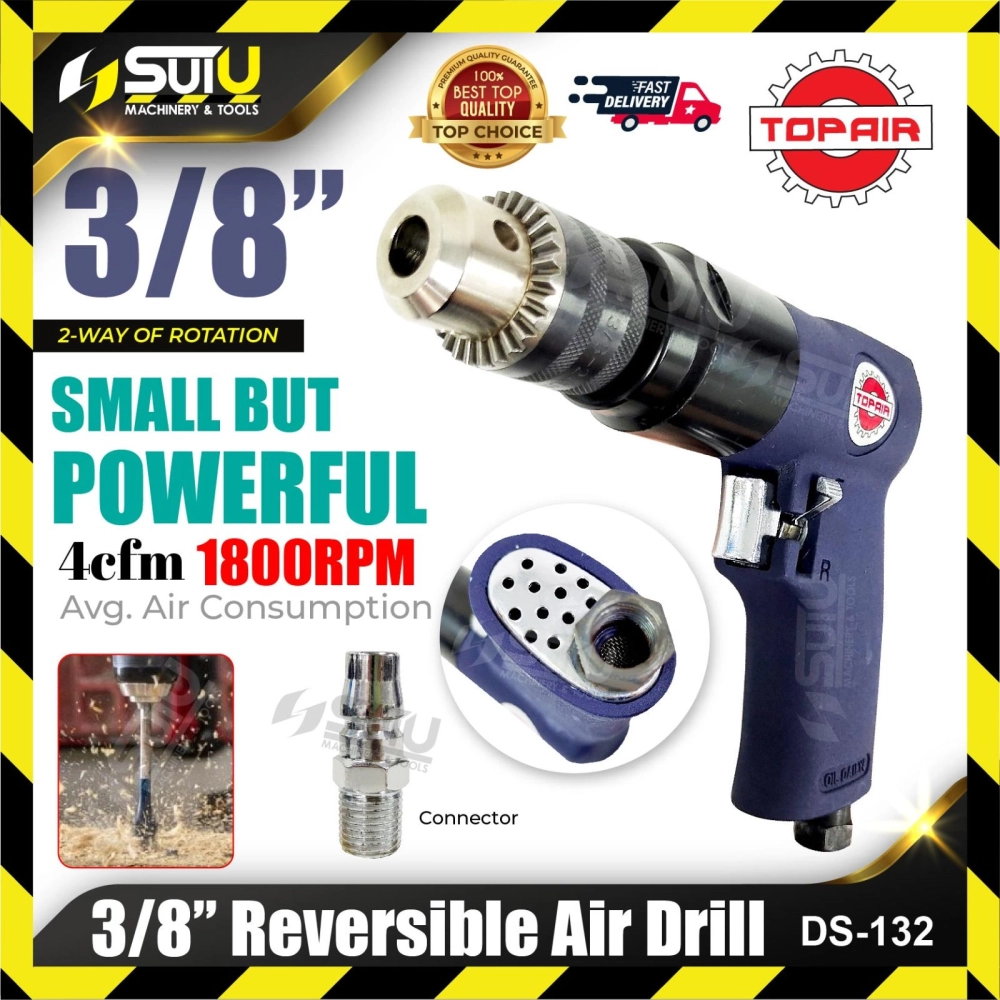 TOPAIR DS-132 / DS132 3/8" Reversible Air Drill 1800RPM