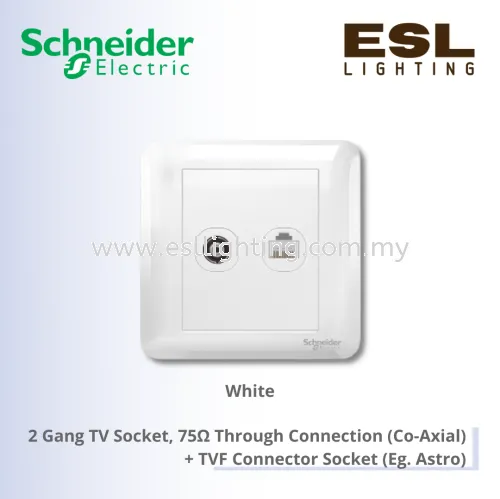 SCHNEIDER Affle Plus 2 Gang TV Socket, 75Ω Through Connection (Co-Axial) + TVF Connector Socket (Eg. Astro) - A3G32TVRJ5E_WE