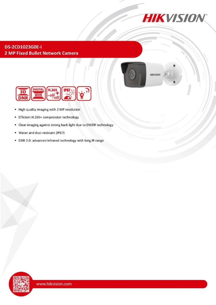 HIKVISION 2MP Bullet Network Camera (DS-2CD1023G0E-I(L)) 2MP 2.8mm IP Camera