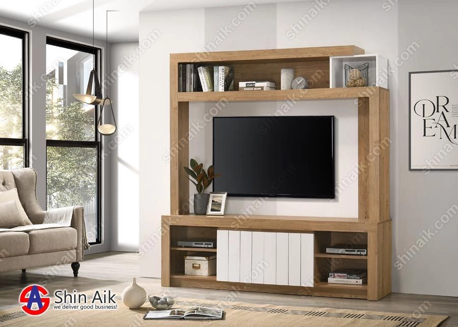 TV610010(KD) (6'ft) Beaufort Oak & White Oak Two-Tone Modern TV Display Cabinet