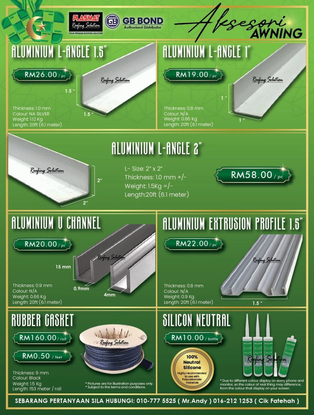 Aluminium Extrusion Profile 1.5" Awning Roofing Accessories