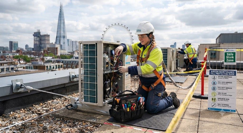 HVAC technician height safety for maintenance work