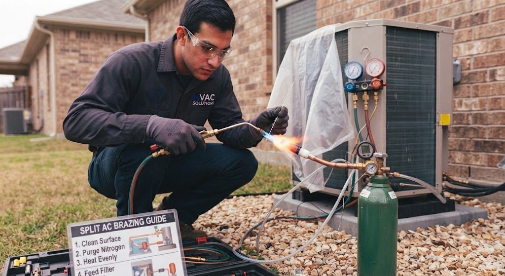 split AC copper line brazing HVAC installation guide