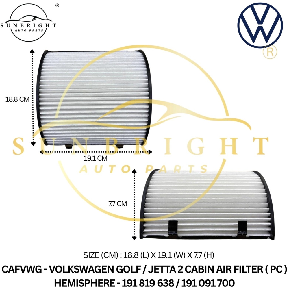 CAFVWG - VOLKSWAGEN GOLF / JETTA 2 CABIN AIR FILTER ( PC ) HEMISPHERE - 191 819 638 / 191 091 700