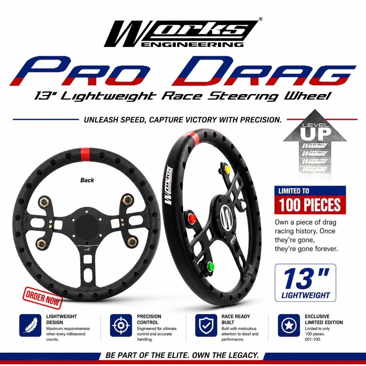 WORKS 13" PRO DRAG Lightweight Race Steering Wheel – Limited Edition (1 - 100)