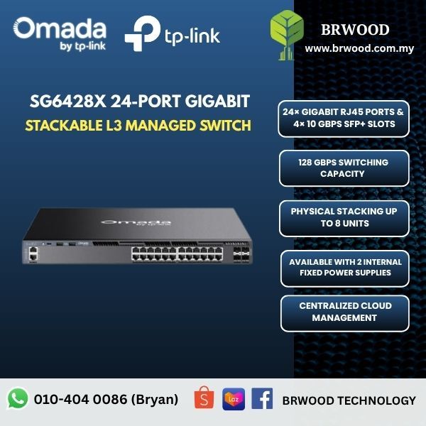 OMADA TP-LINK SG6428X: Omada Campus 24-Port Gigabit Stackable L3 Managed Switch with 4× 10G Slots
