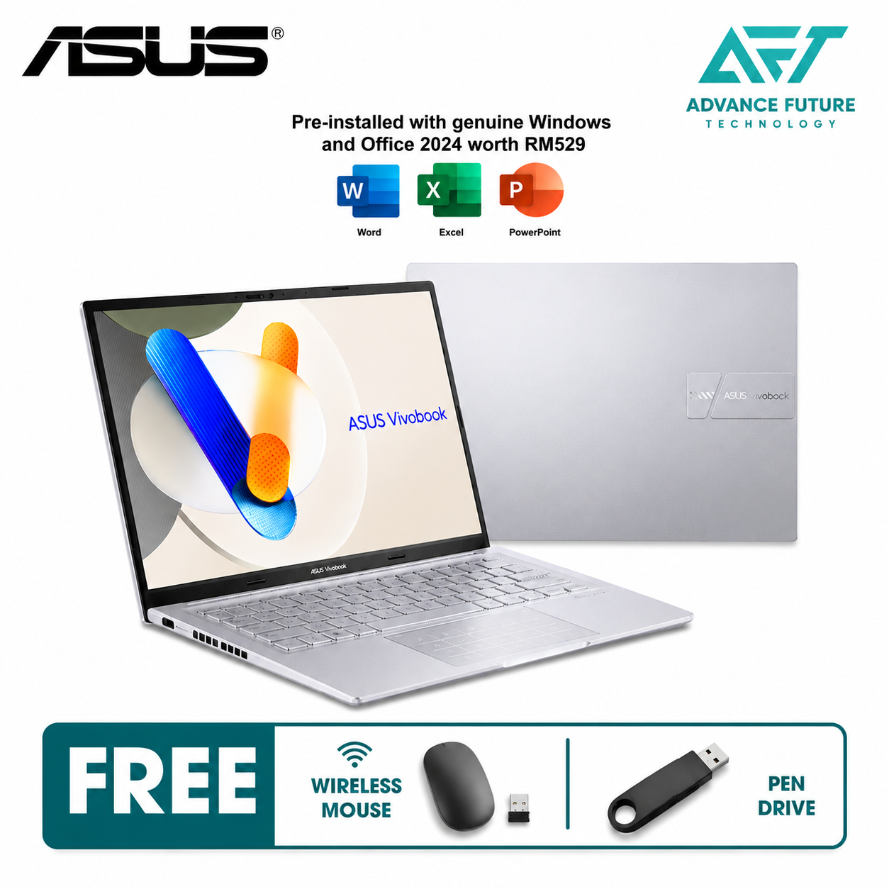 Asus VivoBook 14 A1405V-ALY909WS 14" WUXGA Laptop Cool Silver ( Intel Core i7 13620H, 16GB, 512GB, Intel, W11, H&S 2024&M365 )