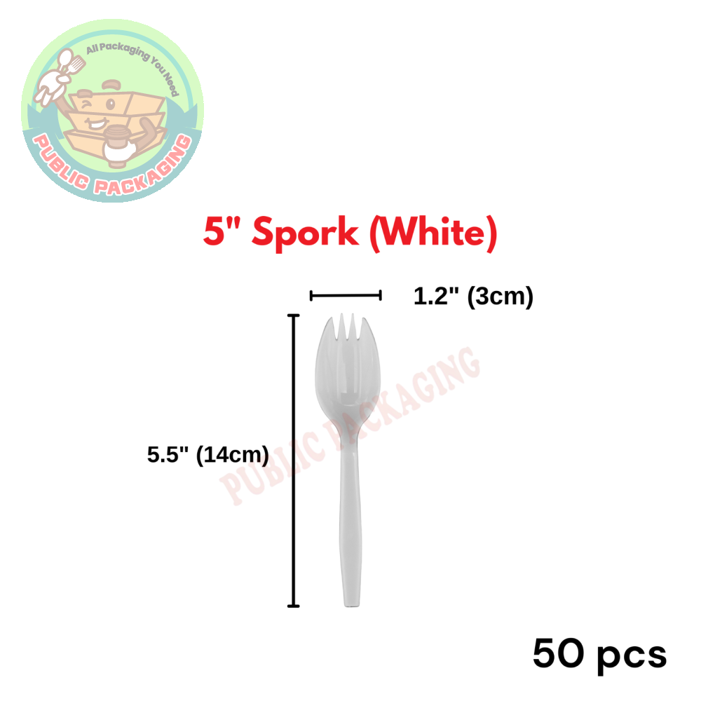 5" Spork Fork (100pcs卤) White / Disposable Plastic Cutlery / PS Spork / Spoon Fork