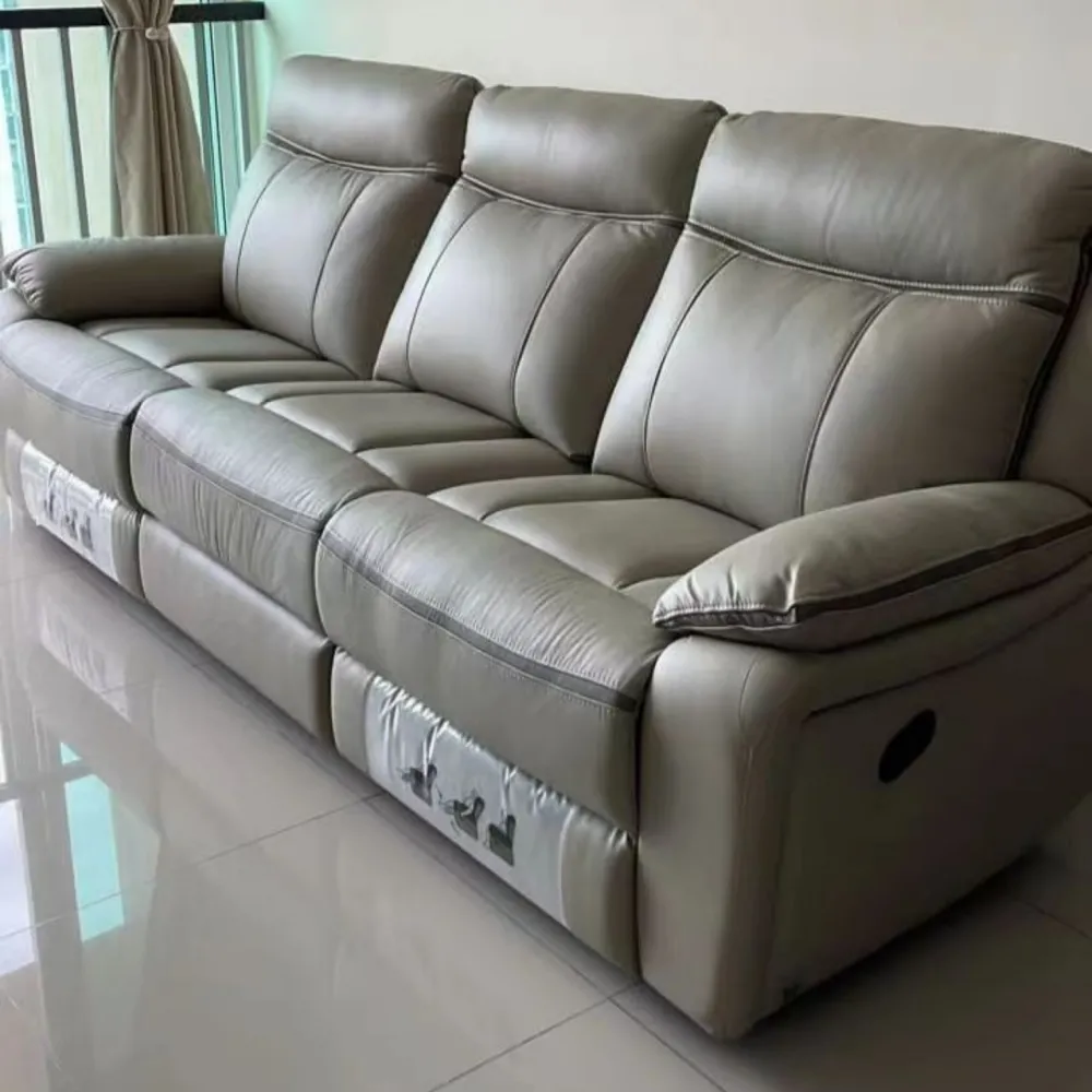 Half Leather comfort L-Shape sofa Penang Thick Leather Recliner Sofa  | Home Theater Sofa