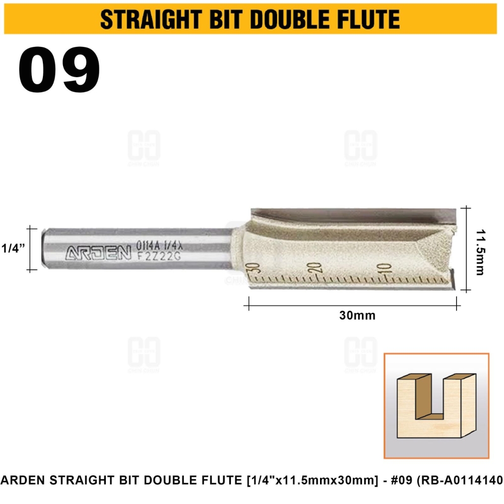 ARDEN STRAIGHT BIT DOUBLE FLUTE 1/4"x11.5mmx30mm #09 (RB-A0114140)