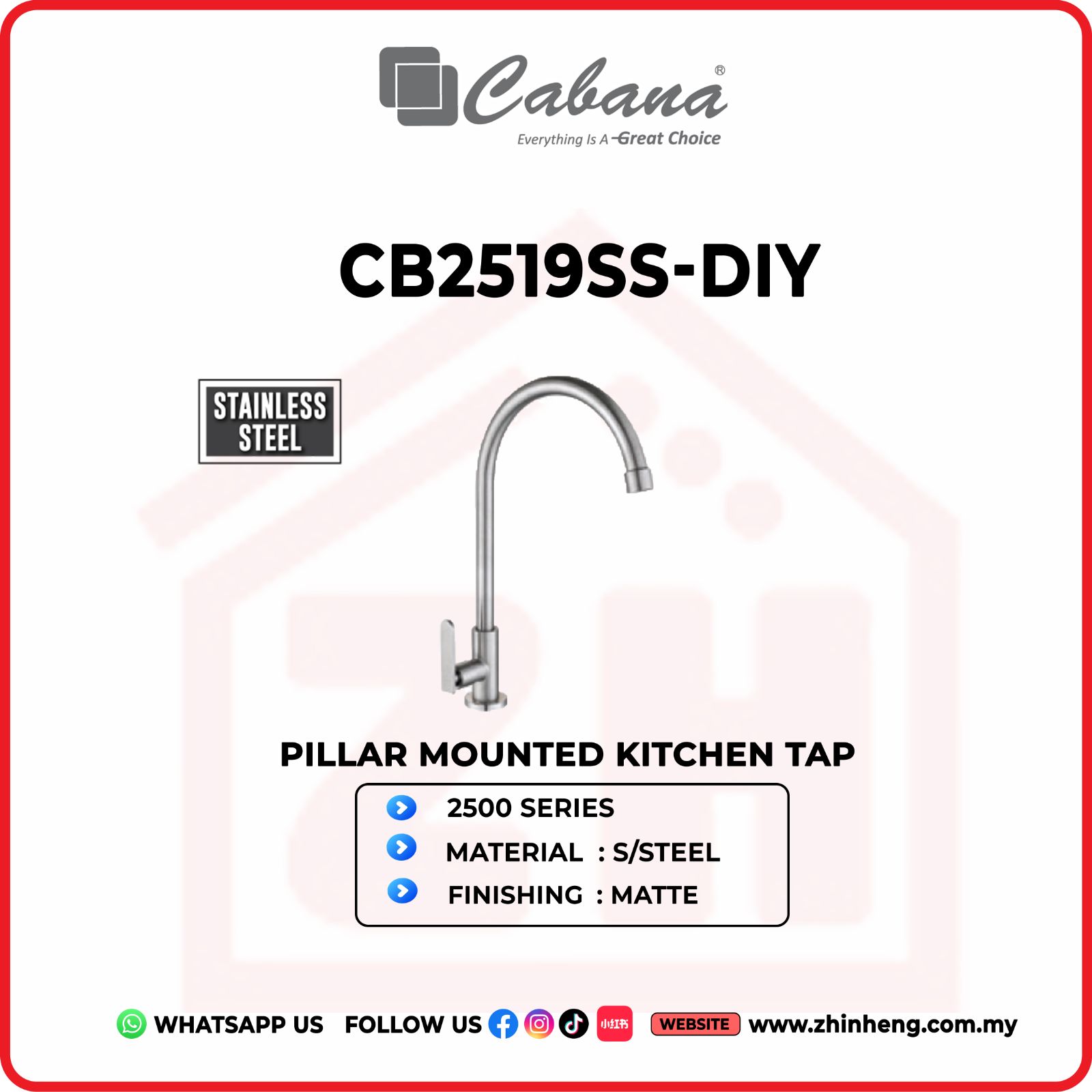 CABANA Pillar Mounted Kitchen Tap CB2519SS-DIY