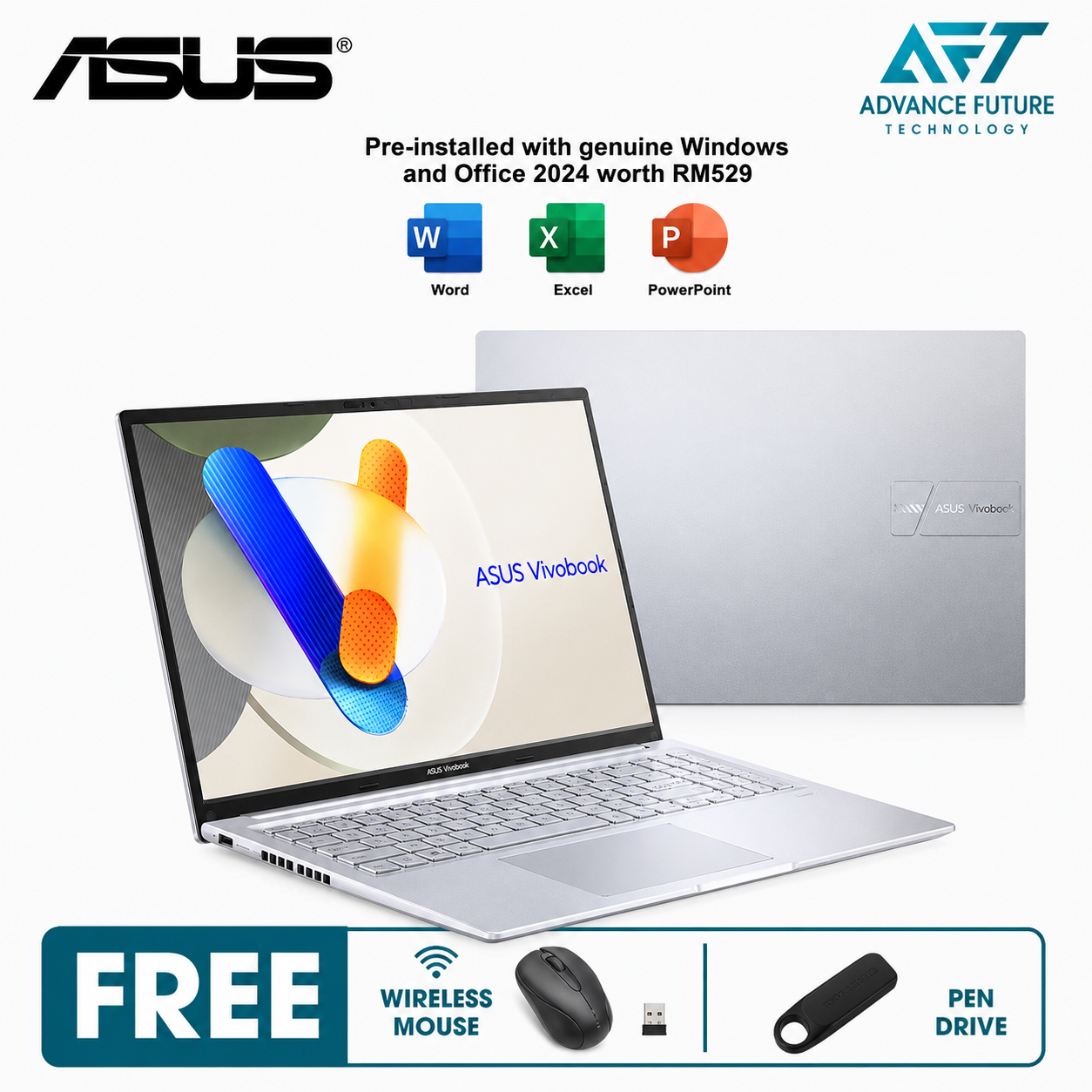 Asus VivoBook 16 A1605V-AMB2256WS 16" WUXGA Laptop Cool Silver ( Intel Core i7 13620H, 16GB, 512GB, Intel, W11, H&S 2024&M365 )
