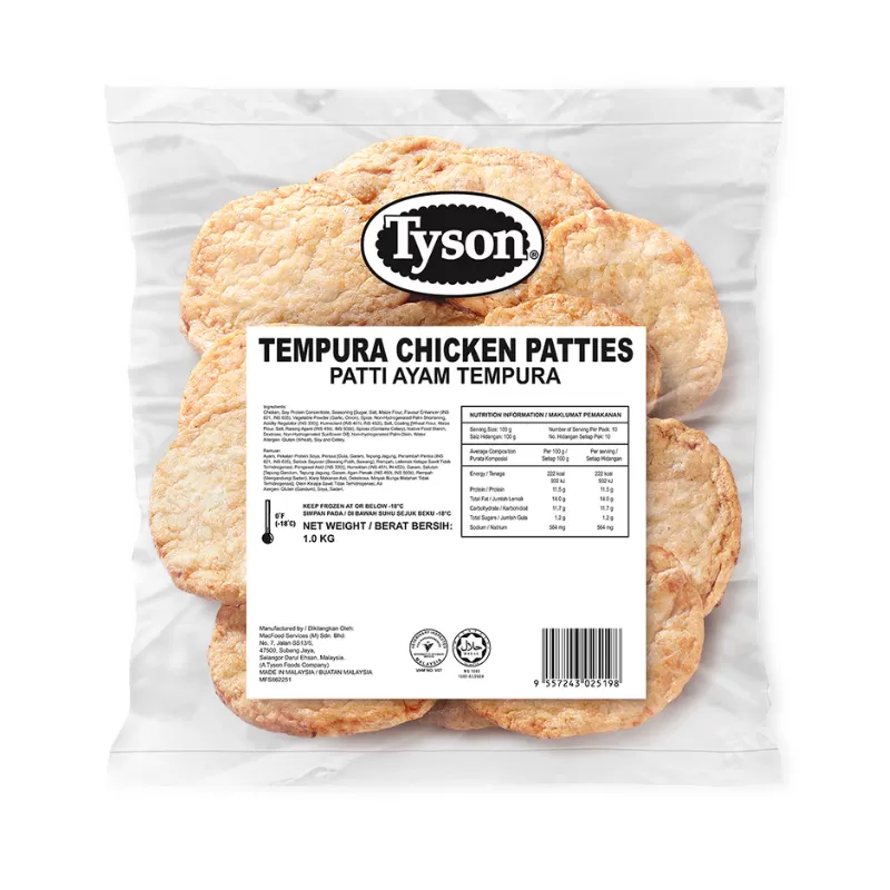 TYSON TEMPURA CHICKEN PATTIES (10BAGS X 1000G)