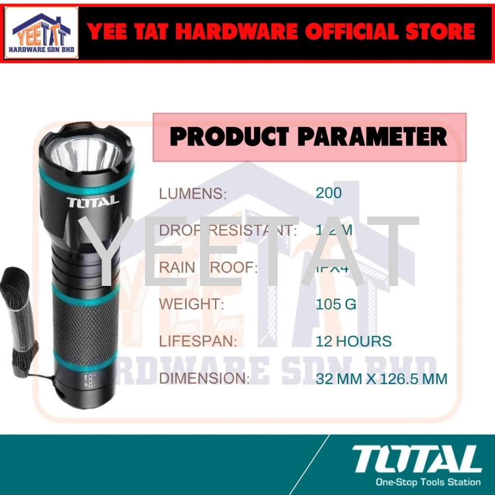 [ TOTAL ] TFL013AAA1 Torchlight LED Flashlight 200 LUMEN (3AAA BATTERY)