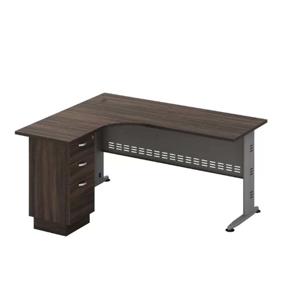 L-Shape Acadia Executive Table With Fixed Pedestal 2 Drawer1 Filling｜Office Table Penang