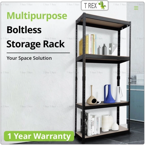 T Rex Multipurpose 4 Tier Boltless Storage Rack (White / Black)