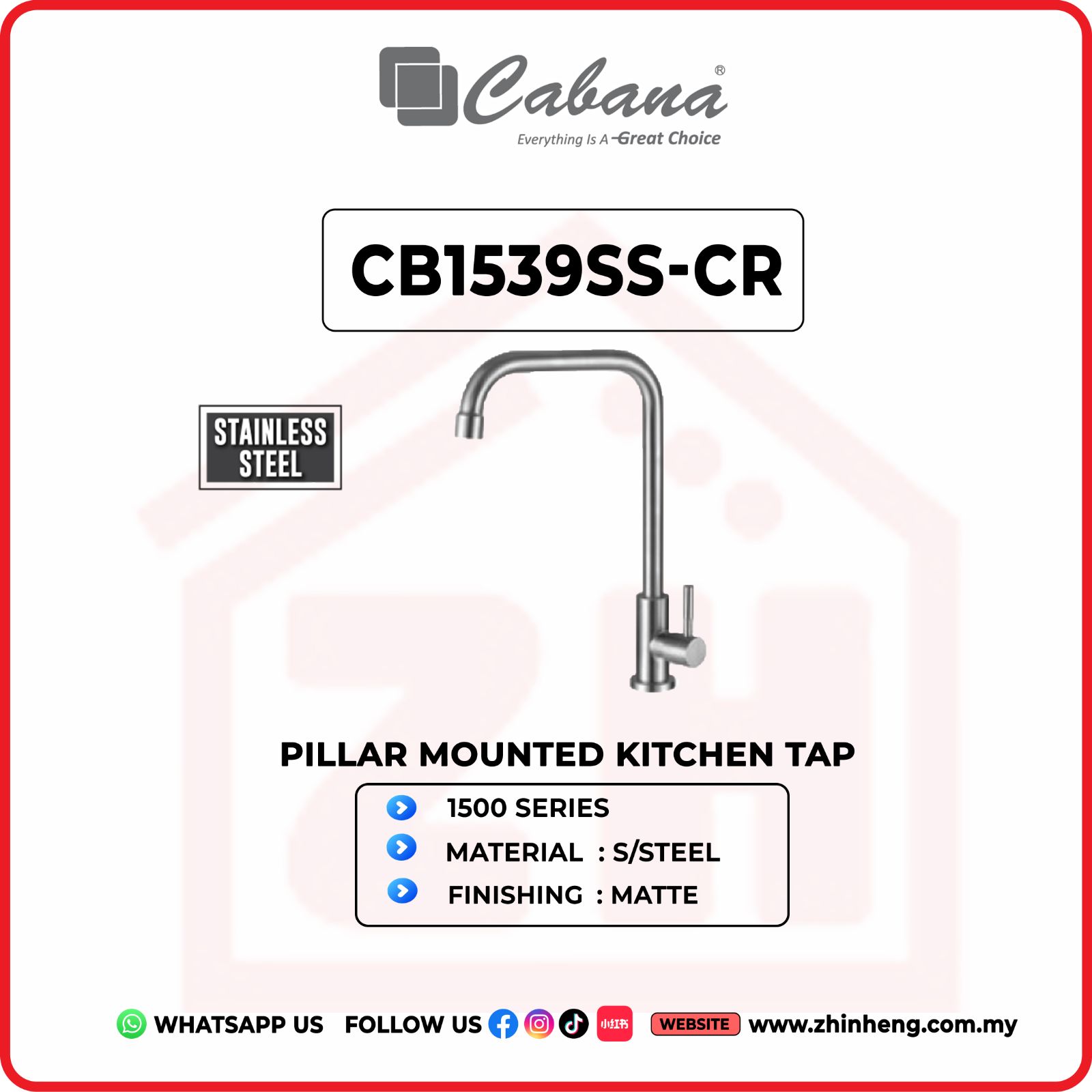 CABANA Pillar Mounted Kitchen Tap CB1539SS