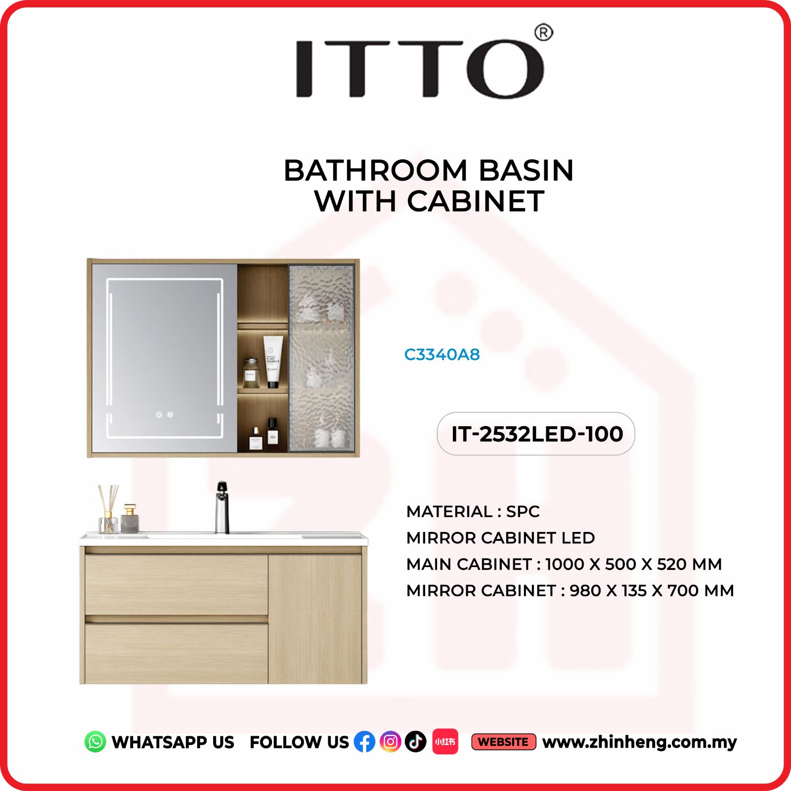 ITTO BATHROOM BASIN WITH CABINET IT-2532LED-100