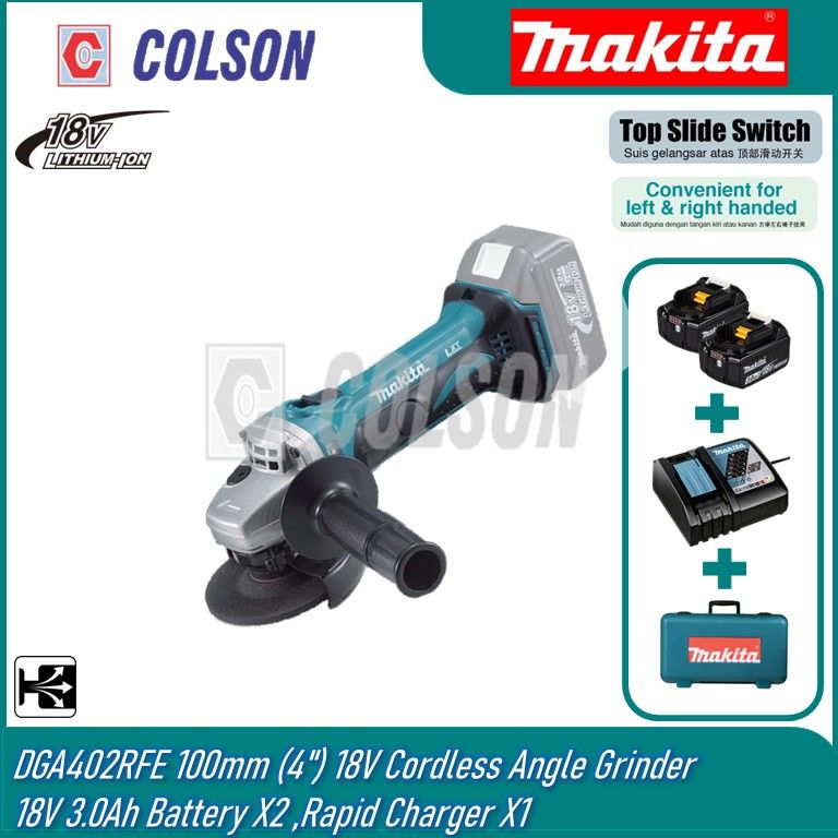 MAKITA DGA402RFE/ DGA402Z 100 mm (4") 18V Cordless Angle Grinder Solo/Set