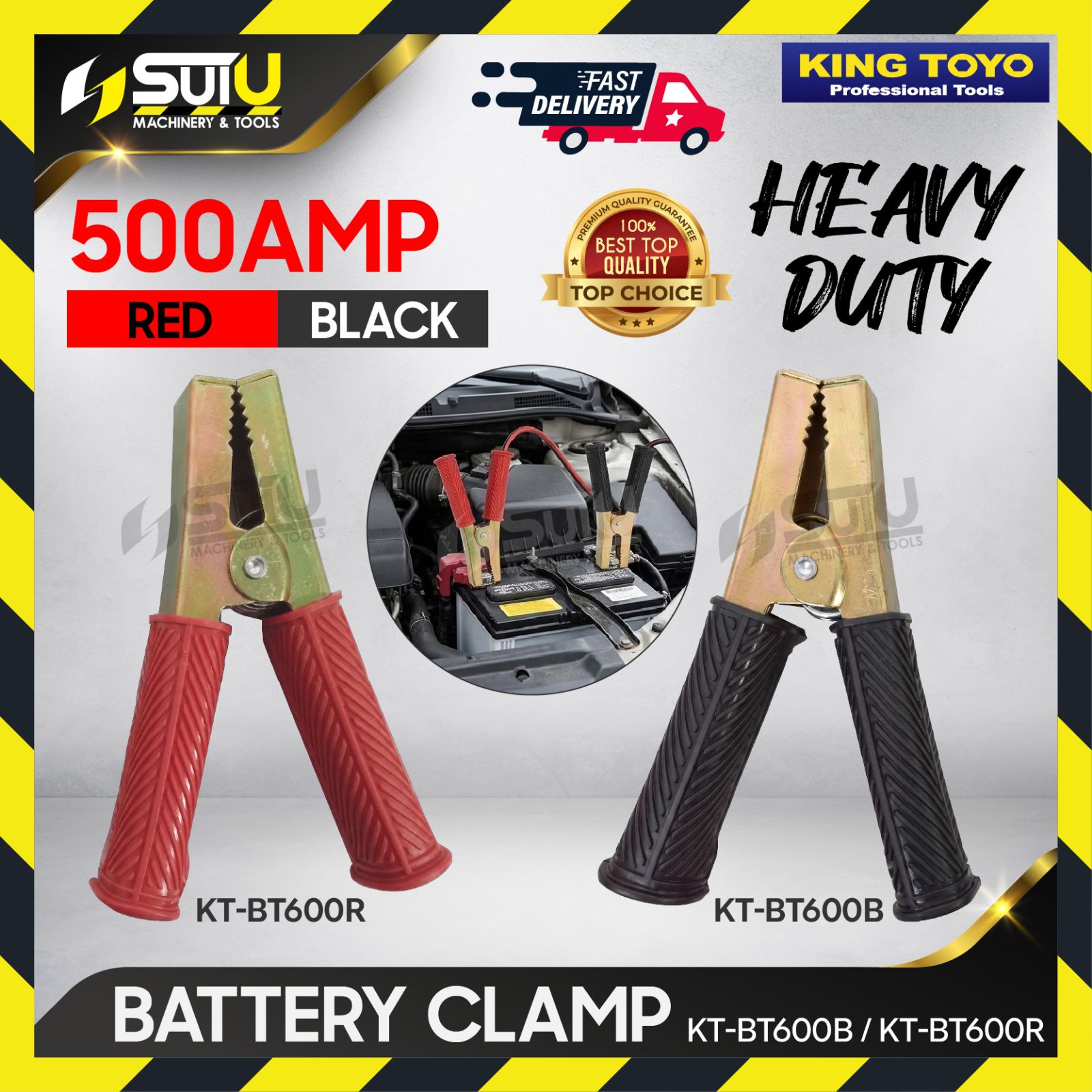 KING TOYO KT-BT600B / KT-BT600R 16CM 500AMP Heavy Duty Battery Clamp (BLACK/RED)