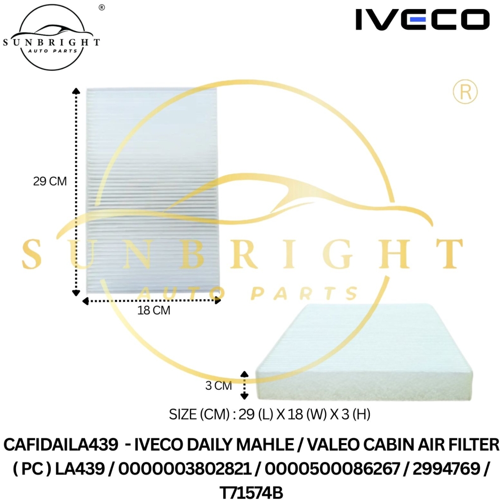 CAFIDAILA439 - IVECO DAILY MAHLE / VALEO CABIN AIR FILTER ( PC ) LA439 / 0000003802821 / 0000500086267 / 2994769 / T71574B