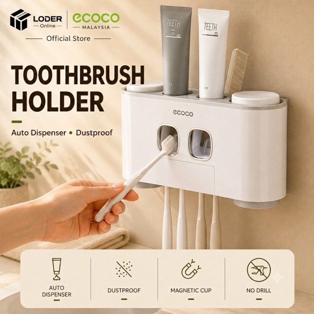 LODER ECOCO Automatic Toothpaste Dispenser Toothbrush Holder Toothbrush Organizer Wall Mounted Bathroom