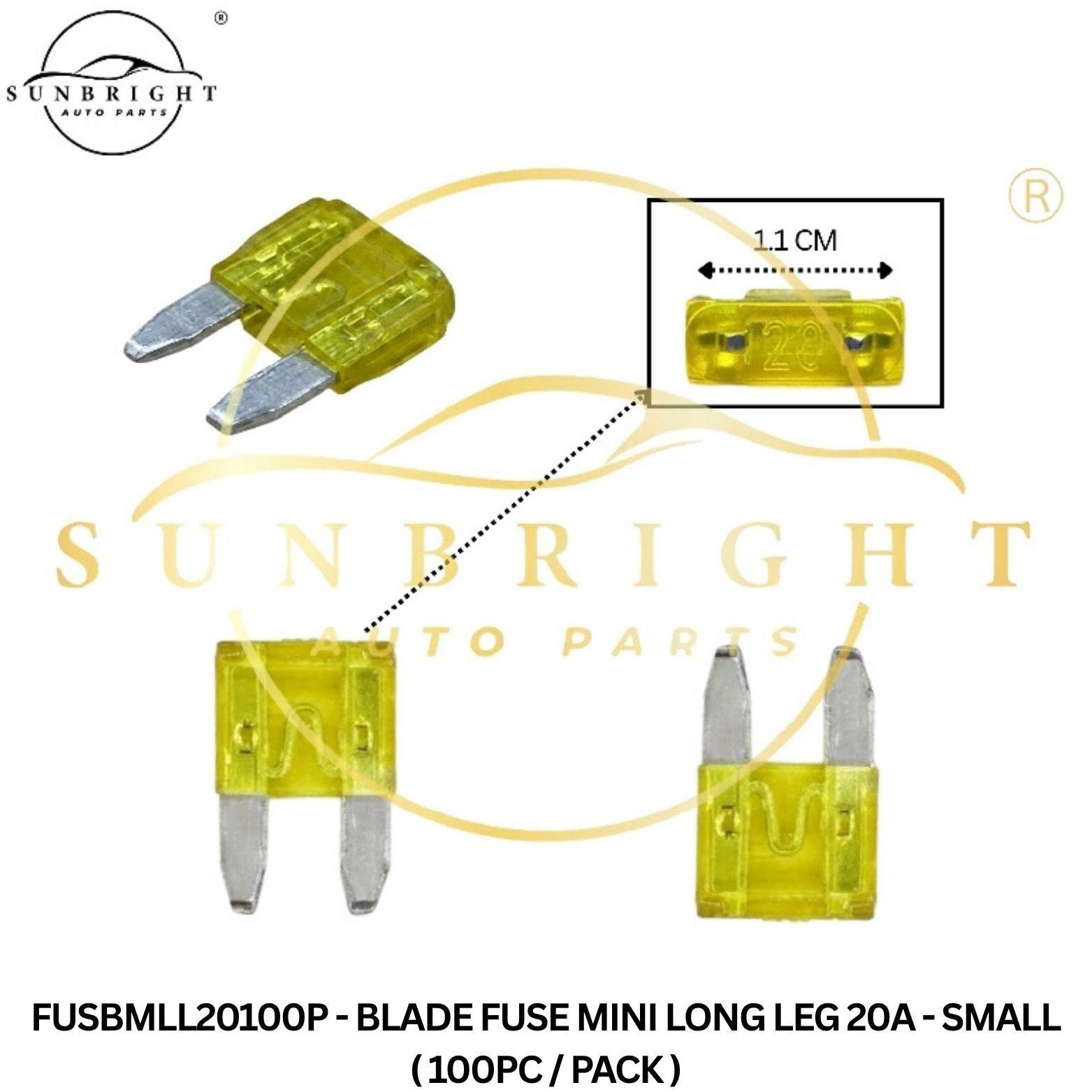 FUSBMLL20100P - BLADE FUSE MINI LONG LEG 20A - SMALL ( 100PC / PACK )