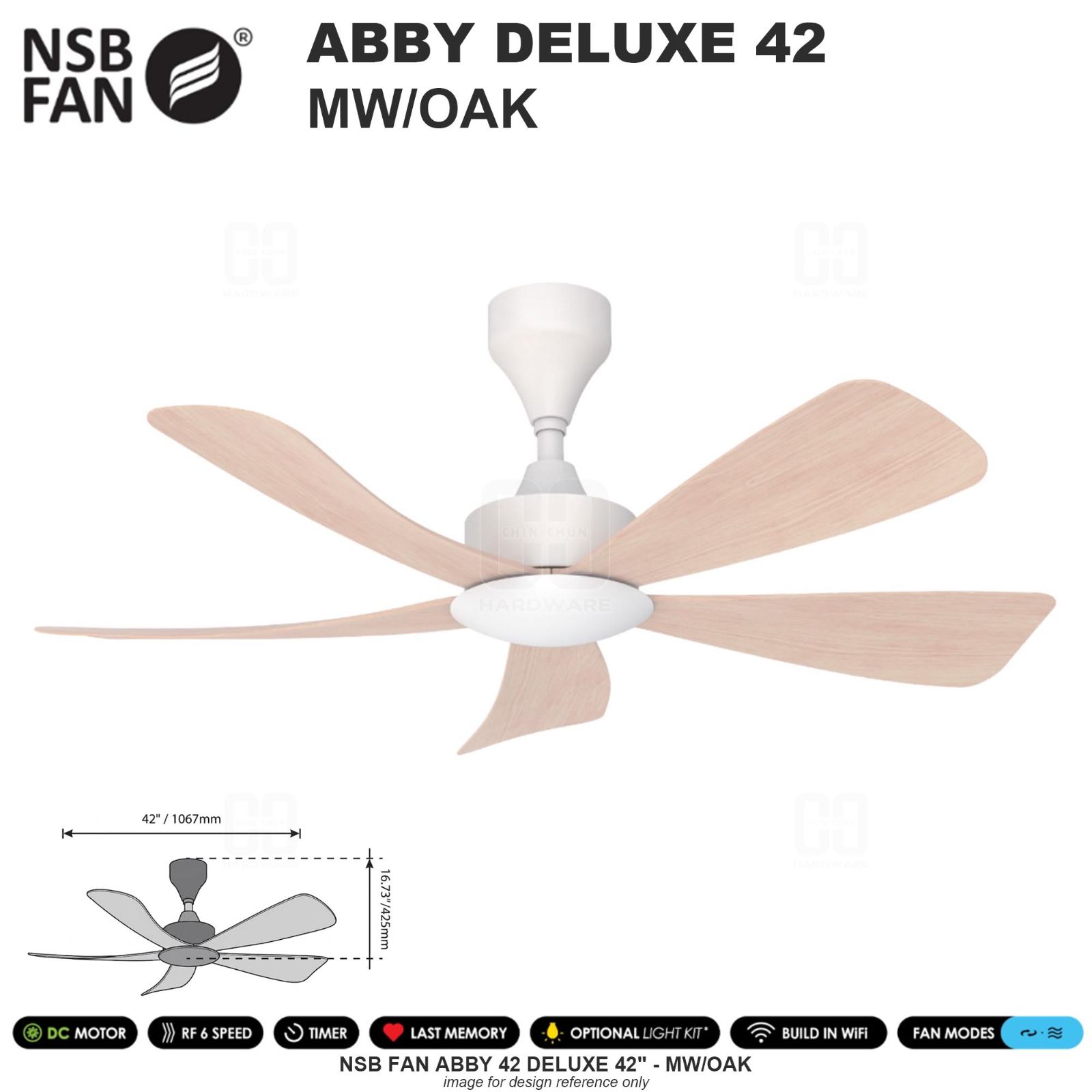 NSB FAN ABBY DELUXE 42" MW/OAK