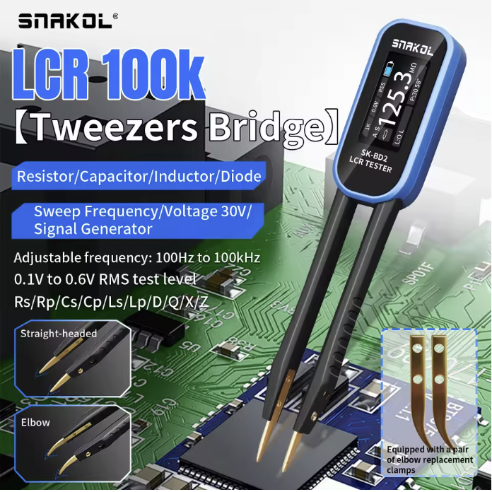SNAKOL BD2 Smart Compass LCR Digital Bridge Tester One-click measurement for: Resistance, Capacitance, Inductance, Diodes, Voltage