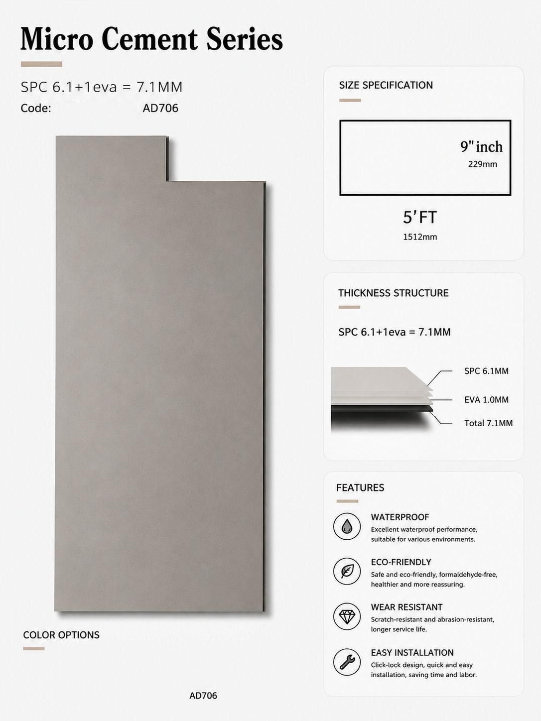 Micro Cement SPC 7.1MM CODE AD706