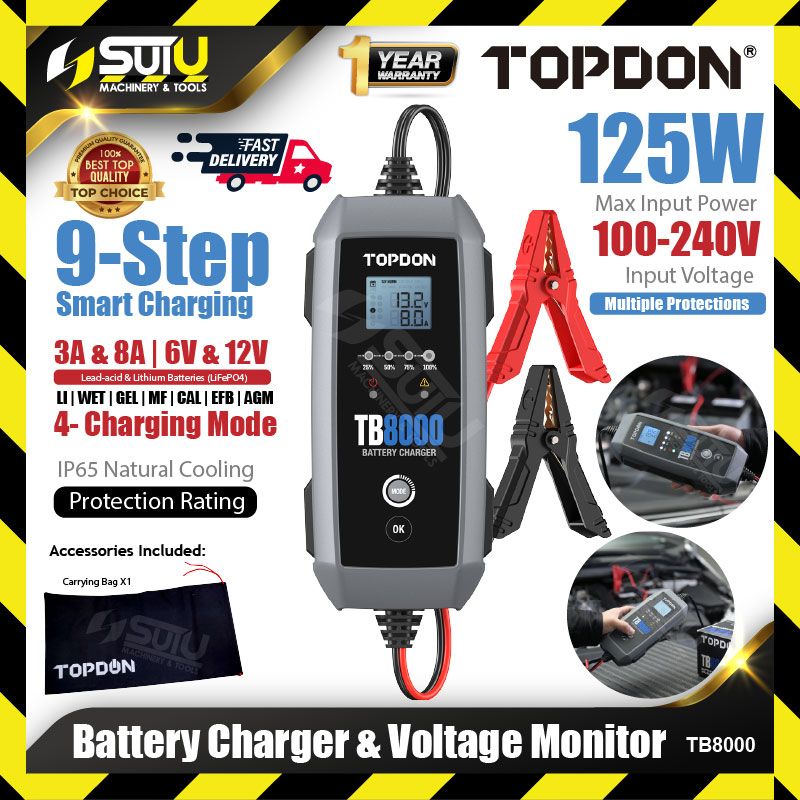 TOPDON TB8000 2-IN-1 Battery Charger & Voltage Monitor 125W