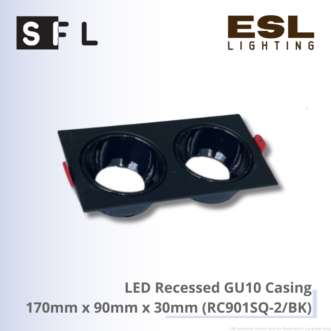 SFL LED Recessed GU10 Casing 170mm × 90mm × 30mm - RC901SQ-2/BK