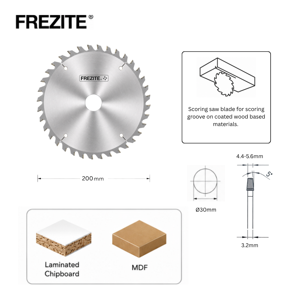 Frezite 8" X 4.4-5.6 30H X 36T TCT SCORING SAW BLADE