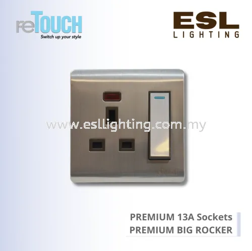 RETOUCH PREMIUM 13A Sockets - PREMIUM BIG ROCKER - GS0813B – PREMIUM 13A FLAT PIN BIG ROCKER SWITCH SOCKET C/W NEON