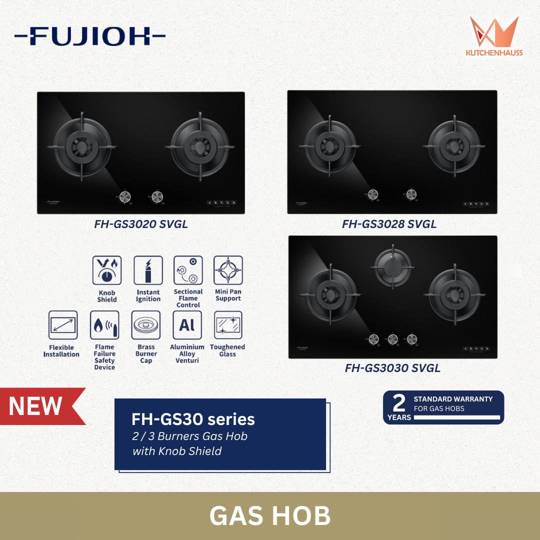 [NEW] FUJIOH  - 2 / 3 Burners Gas Hob with Knob Shield FH-GS30 SVGL