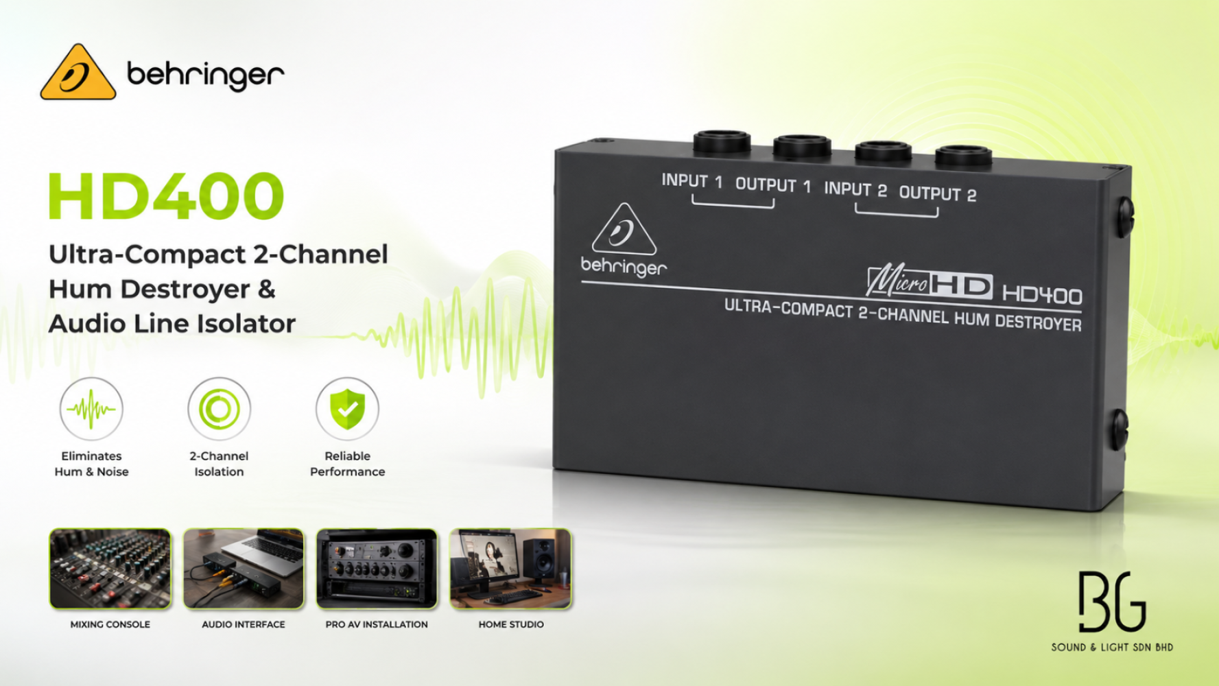 Behringer HD400 – Ultra-Compact 2-Channel Hum Destroyer & Audio Line Isolator