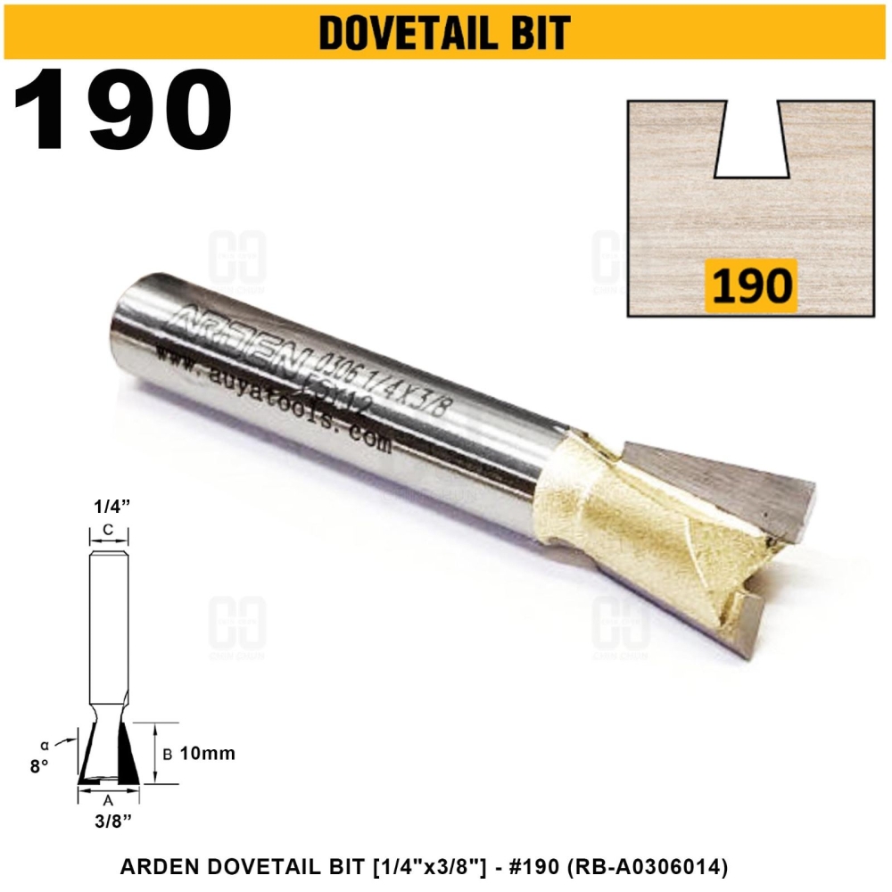 ARDEN DOVETAIL BIT 1/4"x3/8" #190 (RB-A0306014)