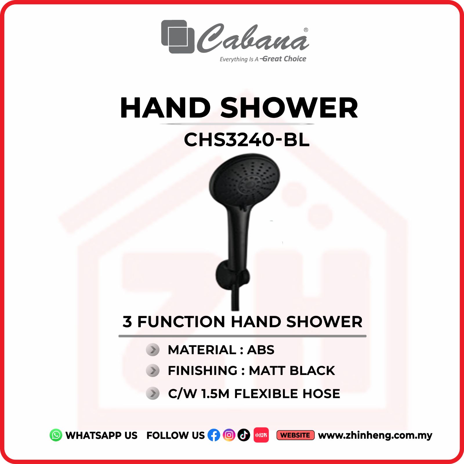CABANA 3 FUNCTION HAND SHOWER  CHS3240-BL
