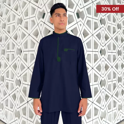 Baju Melayu Kurta Nagoya Sepasang (KR) Midnight Blue