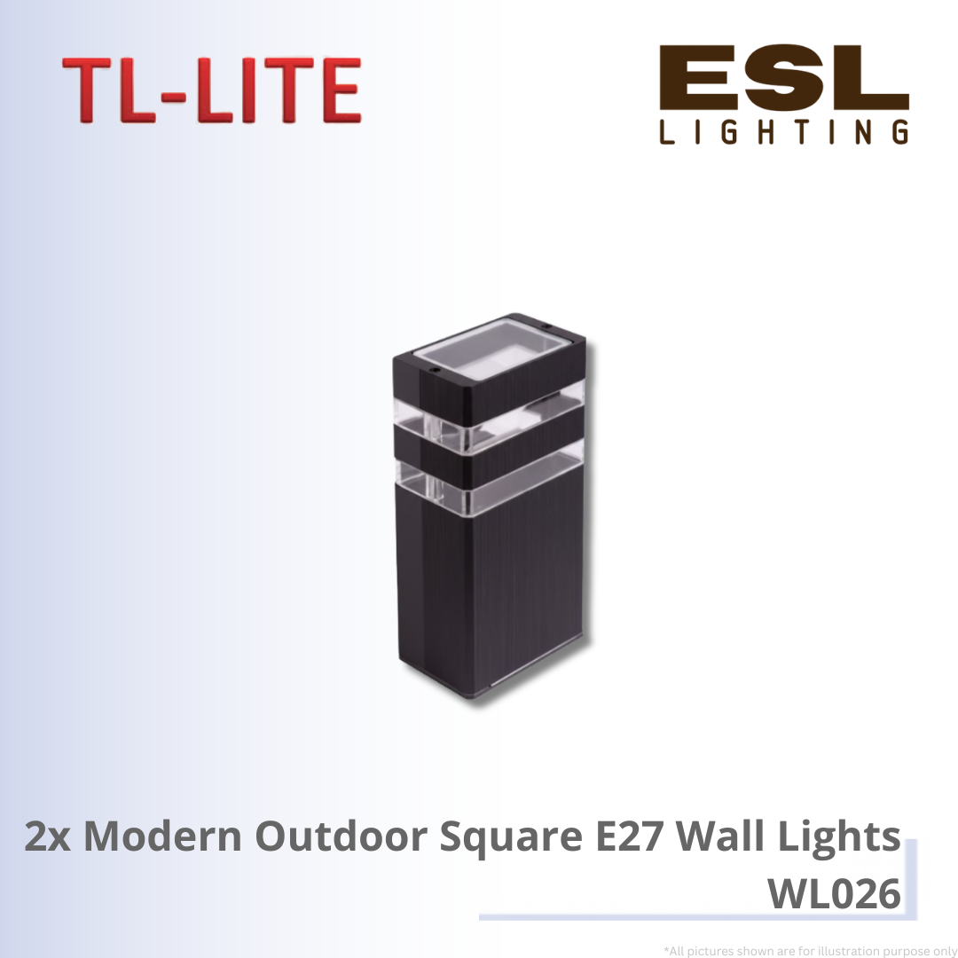 TL-LITE 2x Modern Outdoor Square E27 Wall Lights IP65- WL026