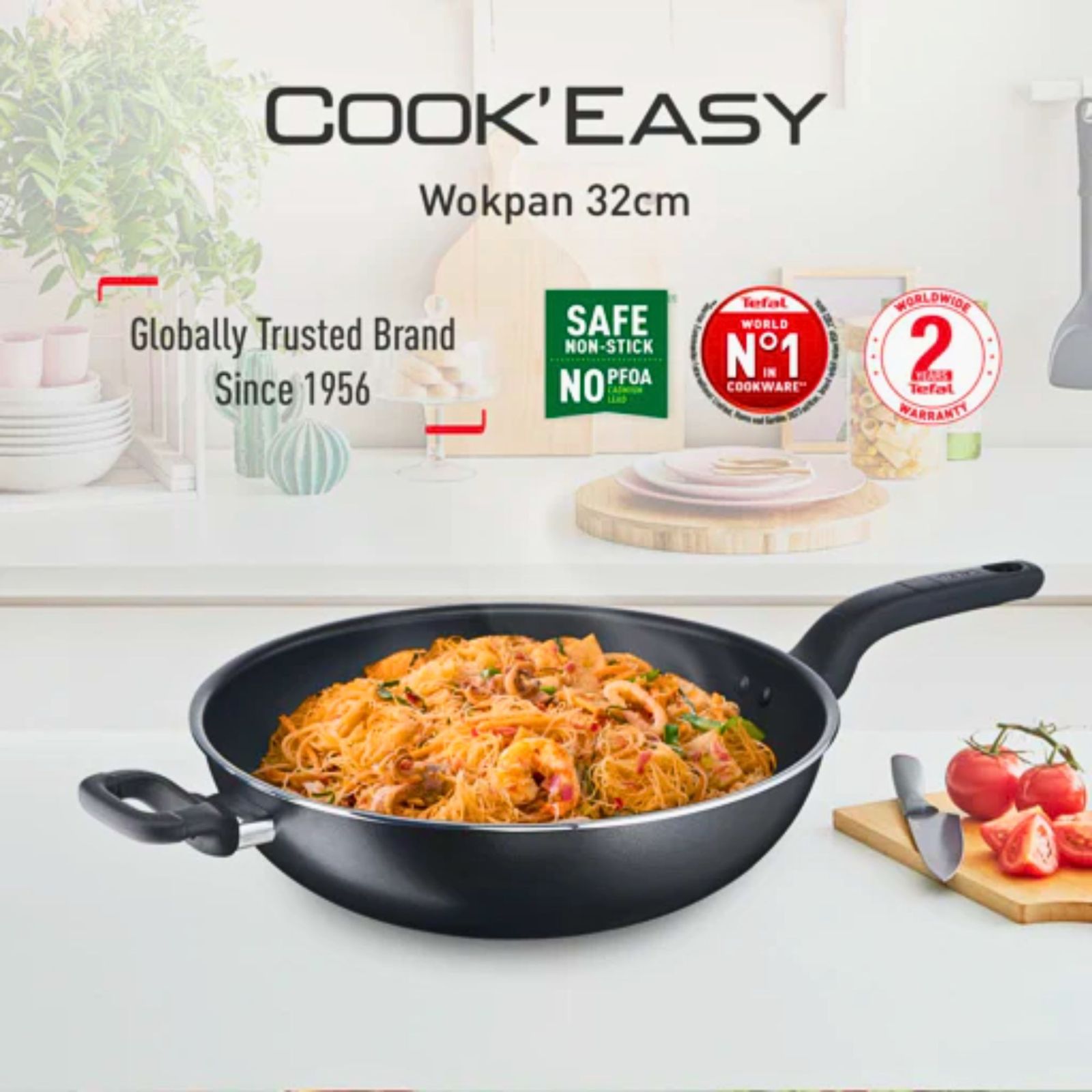 Kuali Tefal Cook Easy 32cm Dengan Teknologi Thermo-Signal & Salutan Titanium Non-Stick (B50389)