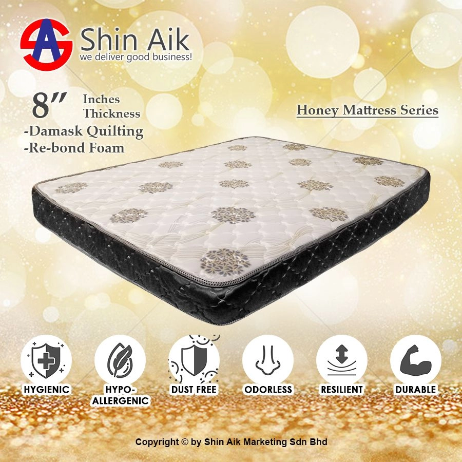 HONEY13&14 - 8" Inches Two-Tone Damask Quilting Re-bond Foam Queen/King Mattress