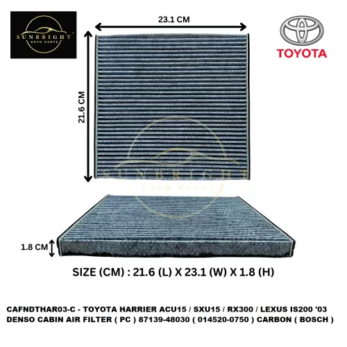 CAFNDTHAR03-C -TOYOTA HARRIER ACU15 / SXU15 / RX300 / LEXUS IS200 '03 DENSO CABIN AIR FILTER ( PC ) 87139-48020 ( 014520-0750 ) CARBON ( BOSCH )