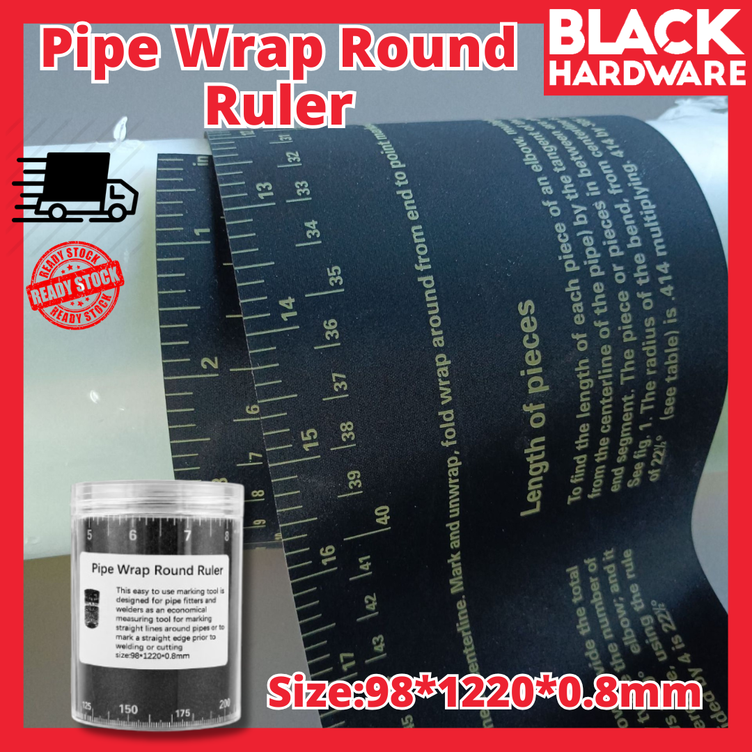 Black Hardware Pipe Wrap Round Ruler for Welders - 9812200.8mm Flexible Pipe Marking Layout Tool for Straight Lines & Cutting