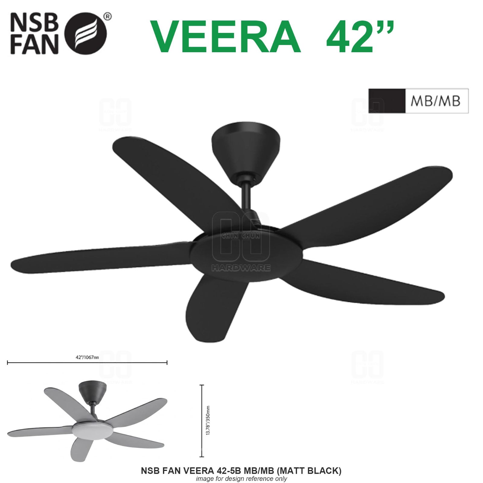 NSB FAN VEERA 42-5B MB/MB (MATT BLACK)